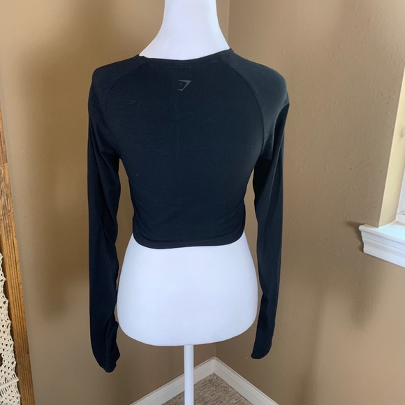 Gymshark Long Sleeve Crop Top Women’s Small Black Workout Yoga Tee - Picture 3 of 8